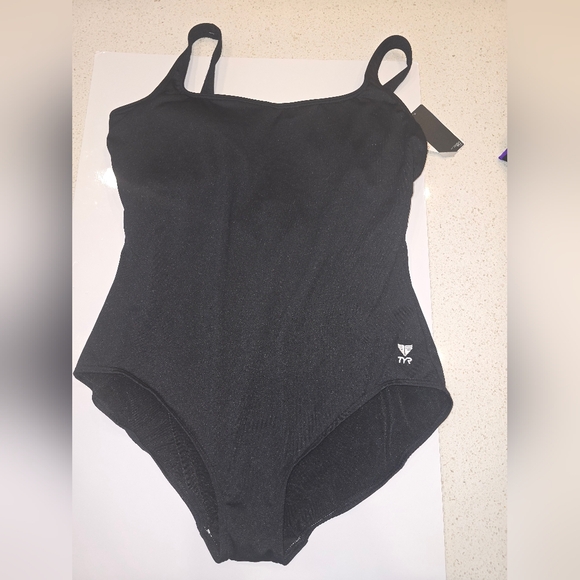 TYR SOL SCOOP NCK CTRLFIT ALL-BLACK SWIMSUIT SIZE 22 - Picture 3 of 10